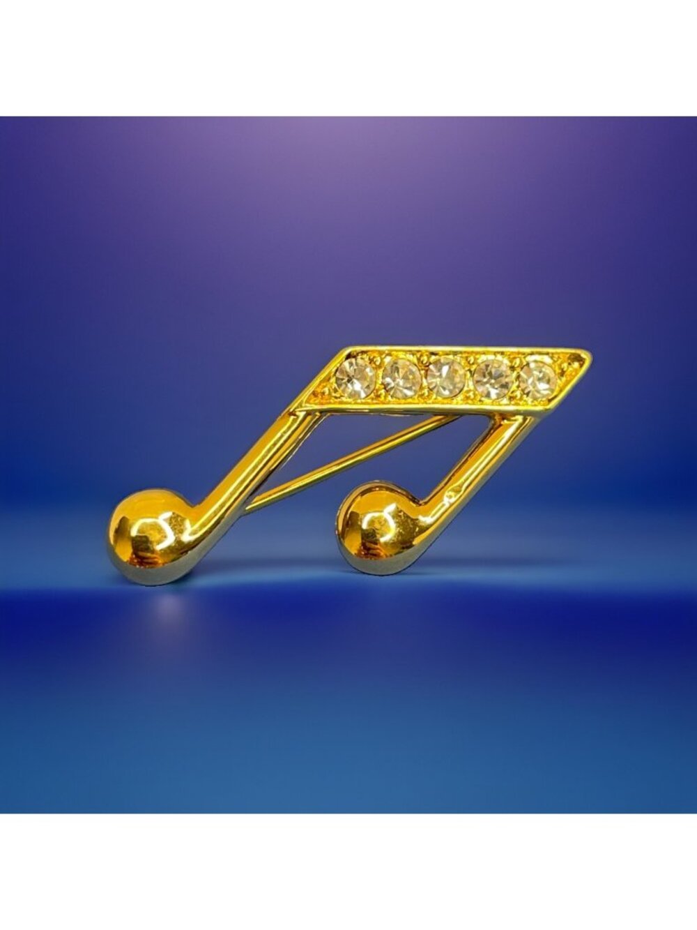 Vtg Monet Gold-Tone with Rhinestones Music Note Brooch Pin